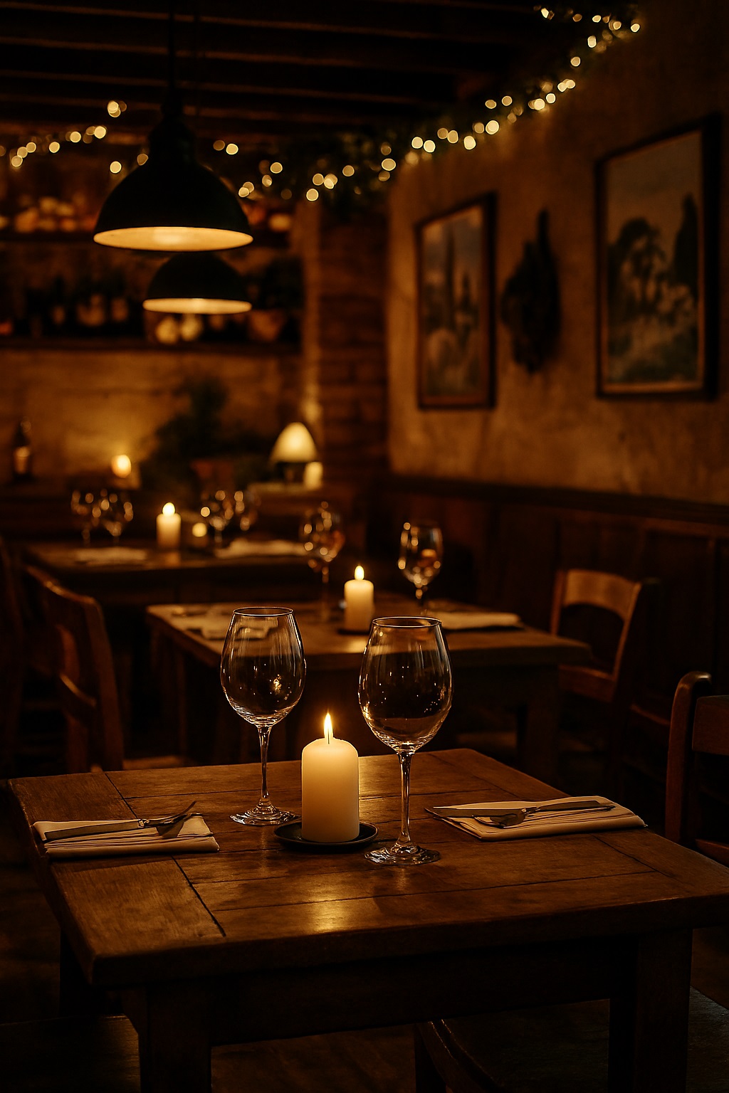 Ambiente do restaurante à luz de velas